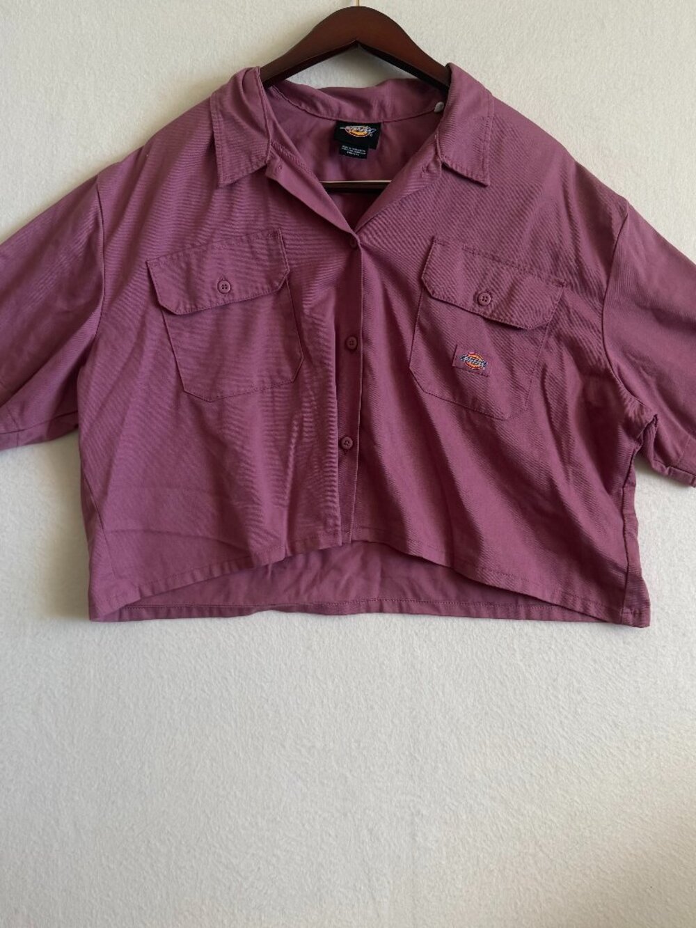 Dickies Cropped Work Shirt Women's 2XL Purple Short Sleeve Utility Button Up Top